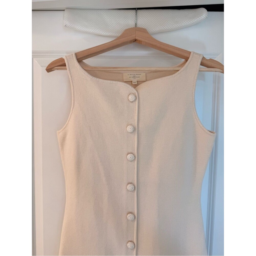 NWOT Sezane Classic Cream Button-Front Sleeveless Knit Cotton CHARLIE Dress - Picture 5 of 11